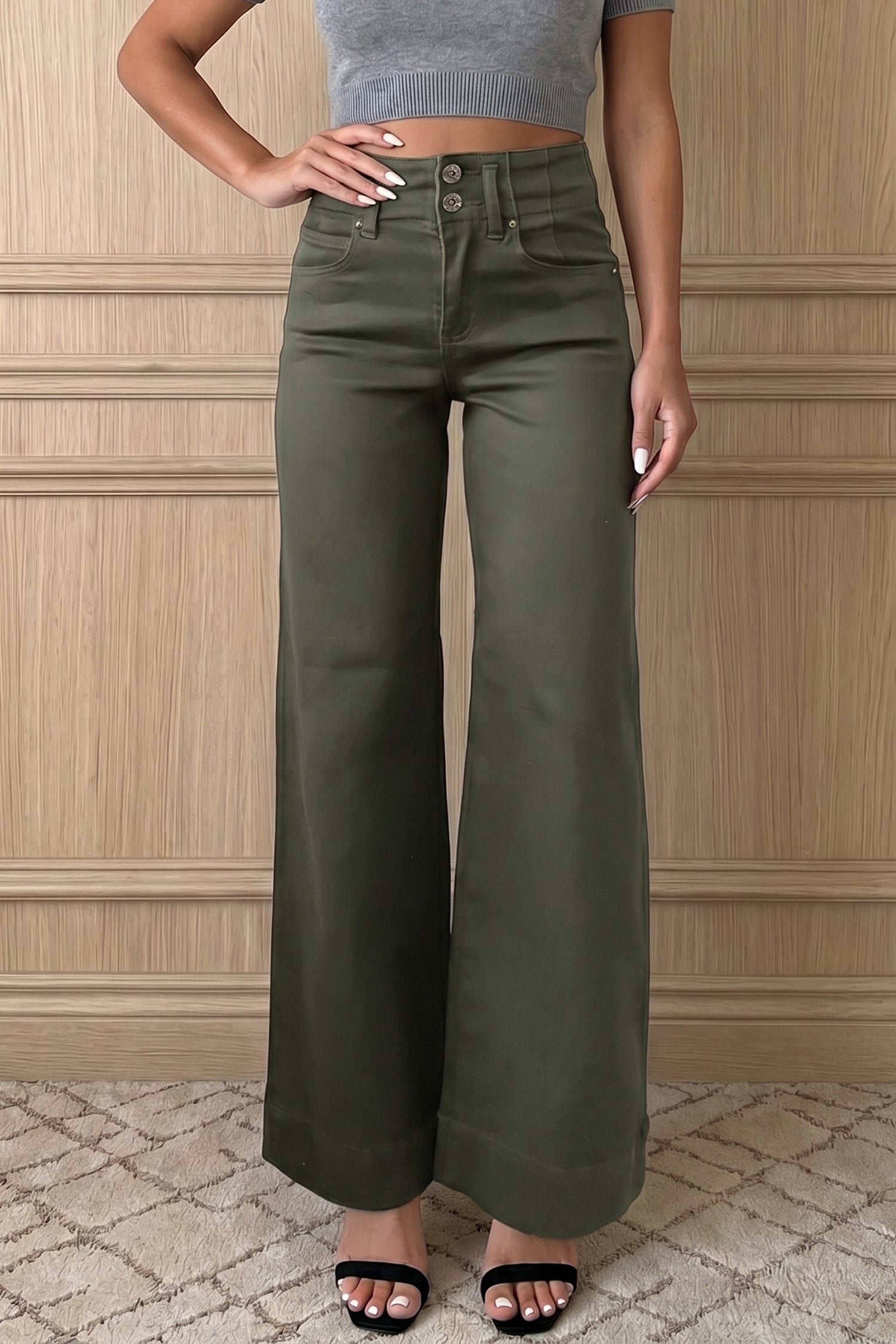 Bonbon 2-Button High Waist Flared Bottom Jeans