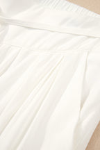 White Solid Drop Waist Pleated Wide Leg Casual Pants
