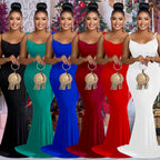 Fashionable Pure Color Sleeveless Long Dress with Shoulder Ties for Women