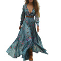 Style Autumn Vintage Floral V-Neck Long Sleeve Long Dress Country Cottage Vintage Dress