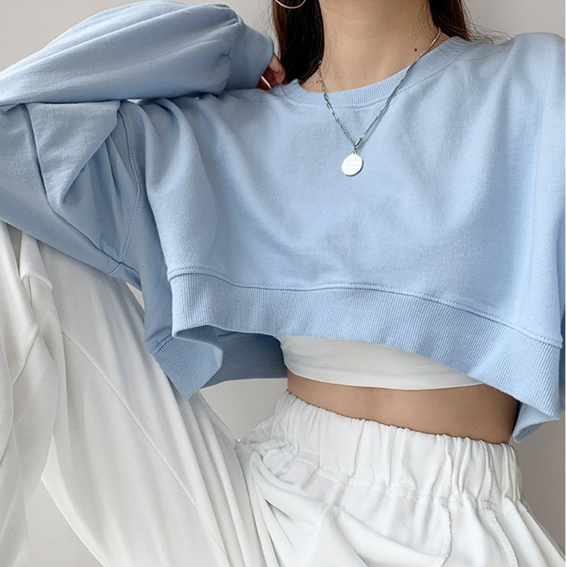 Casual Loose Round Neck Long Sleeve Women's Top  Fashion Women's Crop Sweatshirt