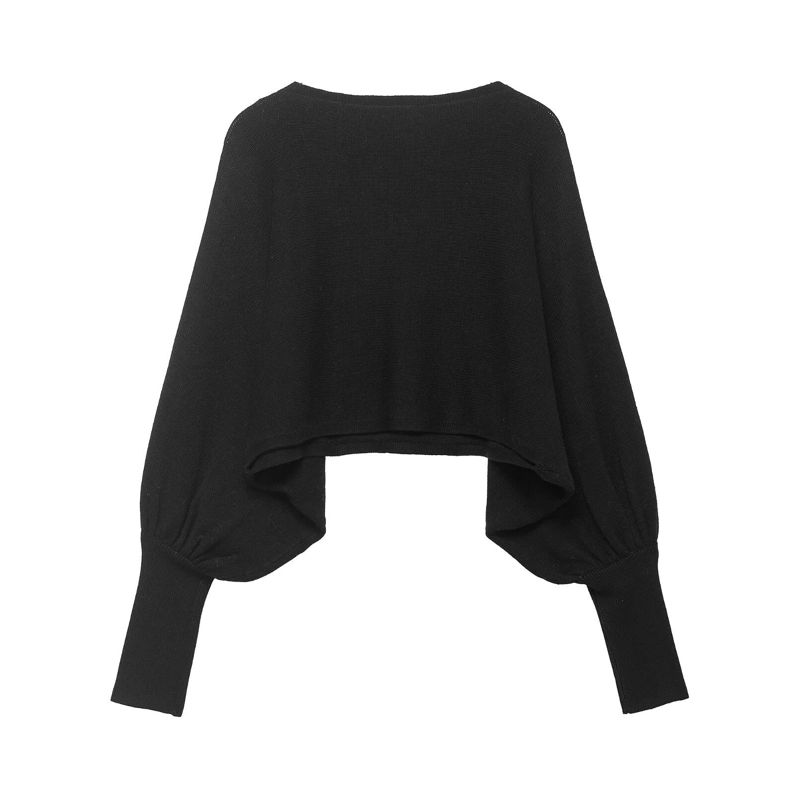 Bubble sleeve short knitted sweater for women