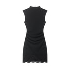 Commuting style elastic lace short dress