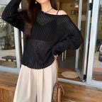 Ribbed Knit Sweater for Women, Loose Fit Long Sleeve, Casual Oversized Top