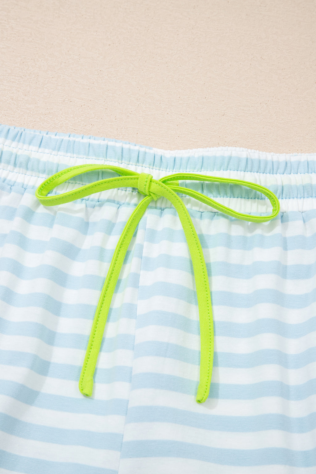Pink Stripe Contrast Neck Loose Tee and Drawstring Shorts Set