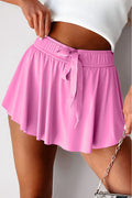 Black Drawstring Elastic Waistband Lined Tennis Skorts