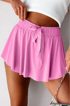 Black Drawstring Elastic Waistband Lined Tennis Skorts