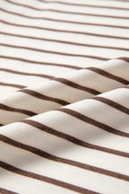 Brown Stripe Ribbed Round Neck Trim Loose Tank Top