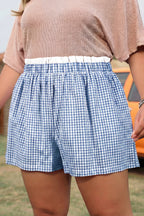 Black Contrast Trim Plaid Print Plus Size Shorts