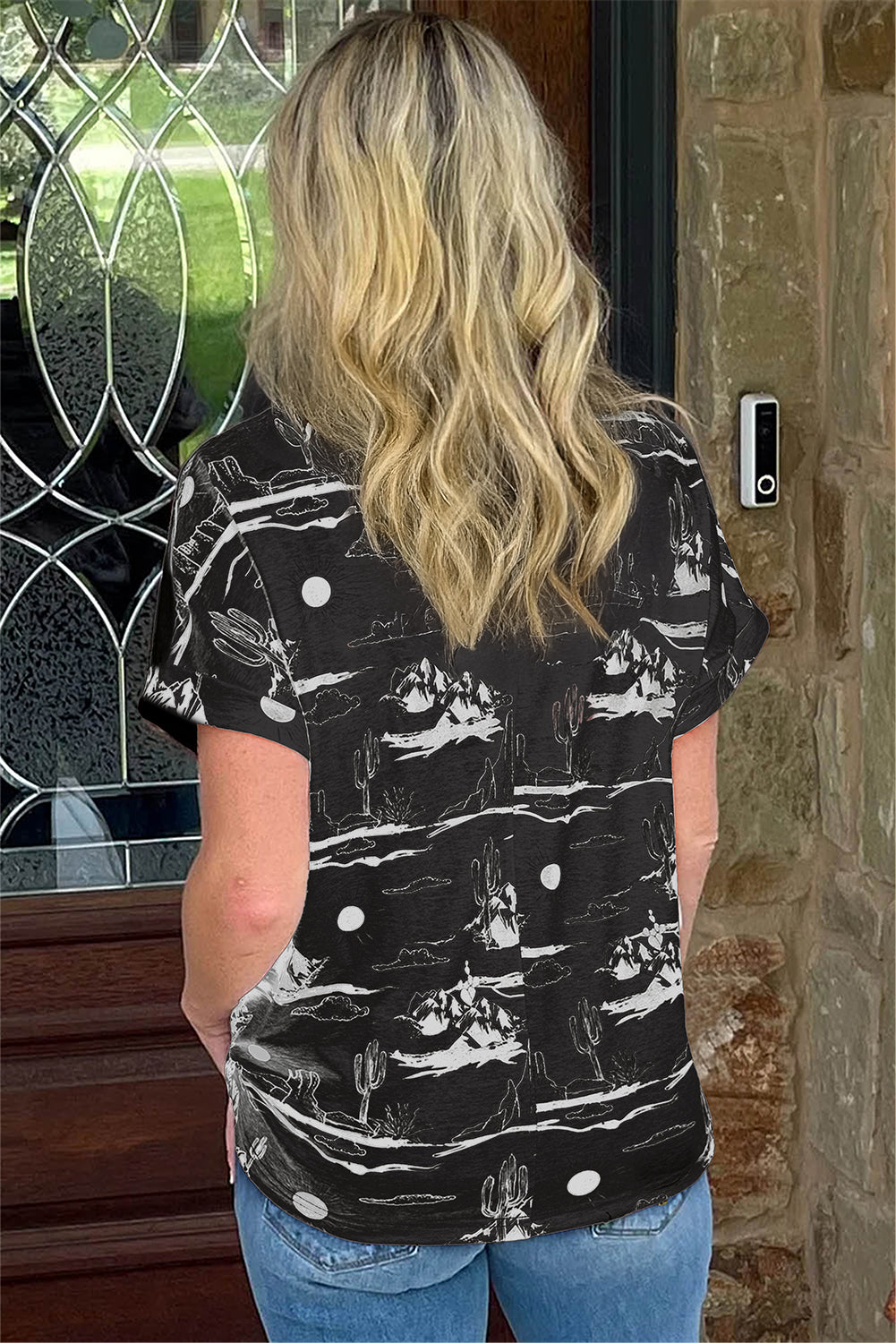 Chestnut Desert Sand Print Short Sleeve Knit Top