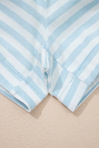 Pink Stripe Contrast Neck Loose Tee and Drawstring Shorts Set