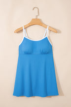 Blackish Green Color Block Edge Ribbed Pocketed Lined Swim Dress