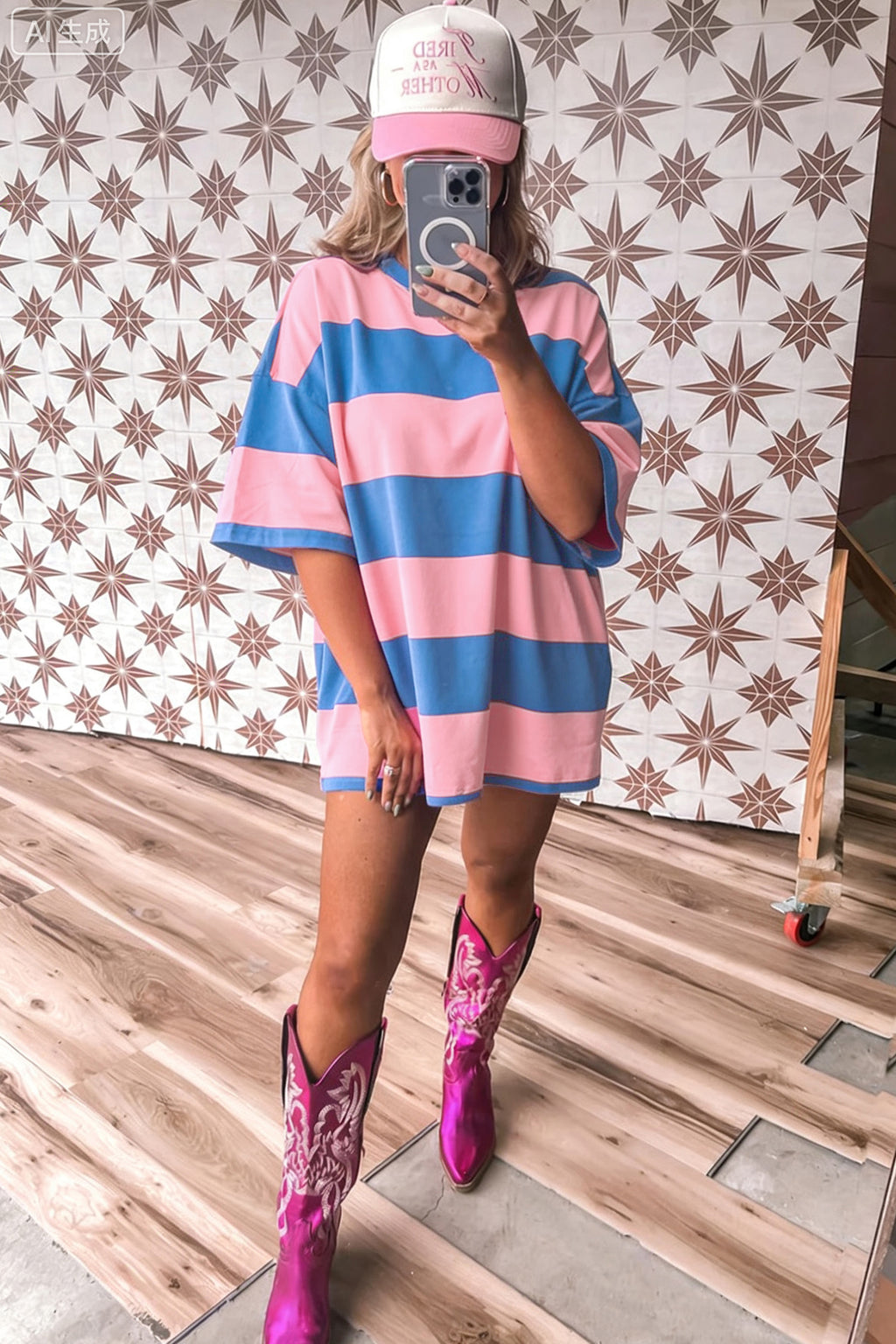 Racing Red Striped Color Block Oversize Tunic Tee