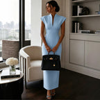 Stand-up Collar V-Neck Sleeveless Fitted Bodycon Dress Evening Gown