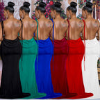 Fashionable Pure Color Sleeveless Long Dress with Shoulder Ties for Women