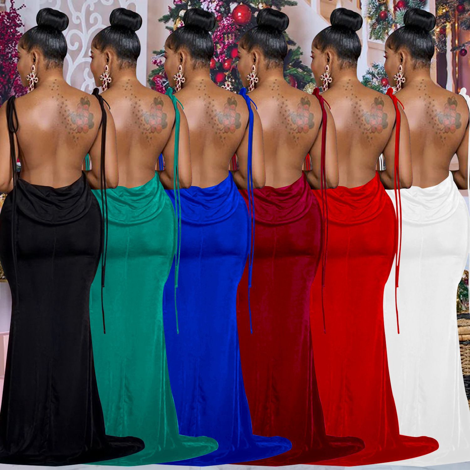 Fashionable Pure Color Sleeveless Long Dress with Shoulder Ties for Women