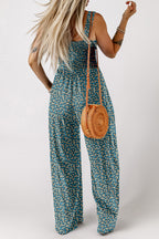 Black Floral Print Smocked High Waist Square Neck Jumpsuit