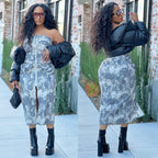 Street Fashion Sexy Crop Top Zipper Multi-Pocket Strapless Dress