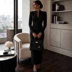 Stand-up Collar V-Neck Long Sleeve Fitted Bodycon Dress Evening Gown Luxury
