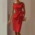 Elegant Butterfly Knot DressShort SleeveOne Shoulder Design A-Line SilhouetteWomen's Dress