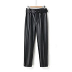 Belted Slim Fit Versatile Skinny Faux Leather Pants for Women