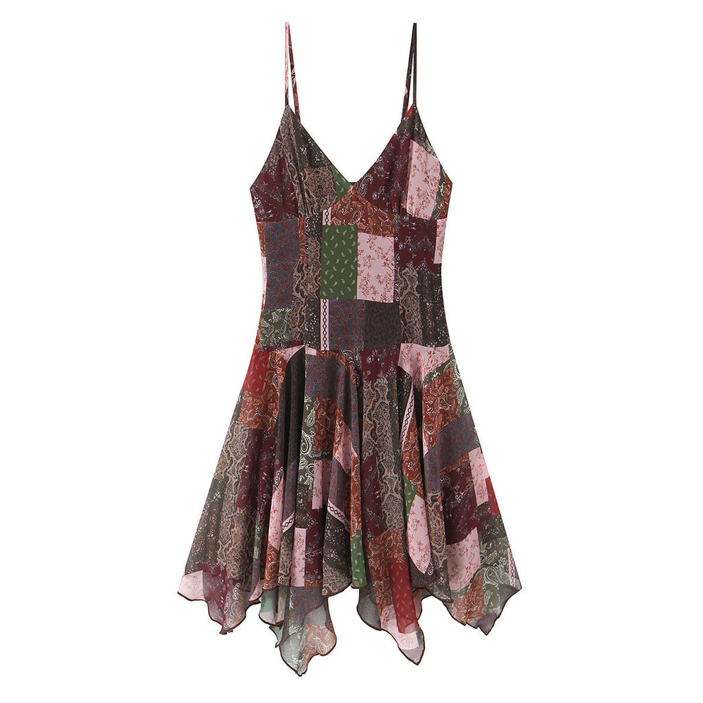 Retro style patchwork camisole dress
