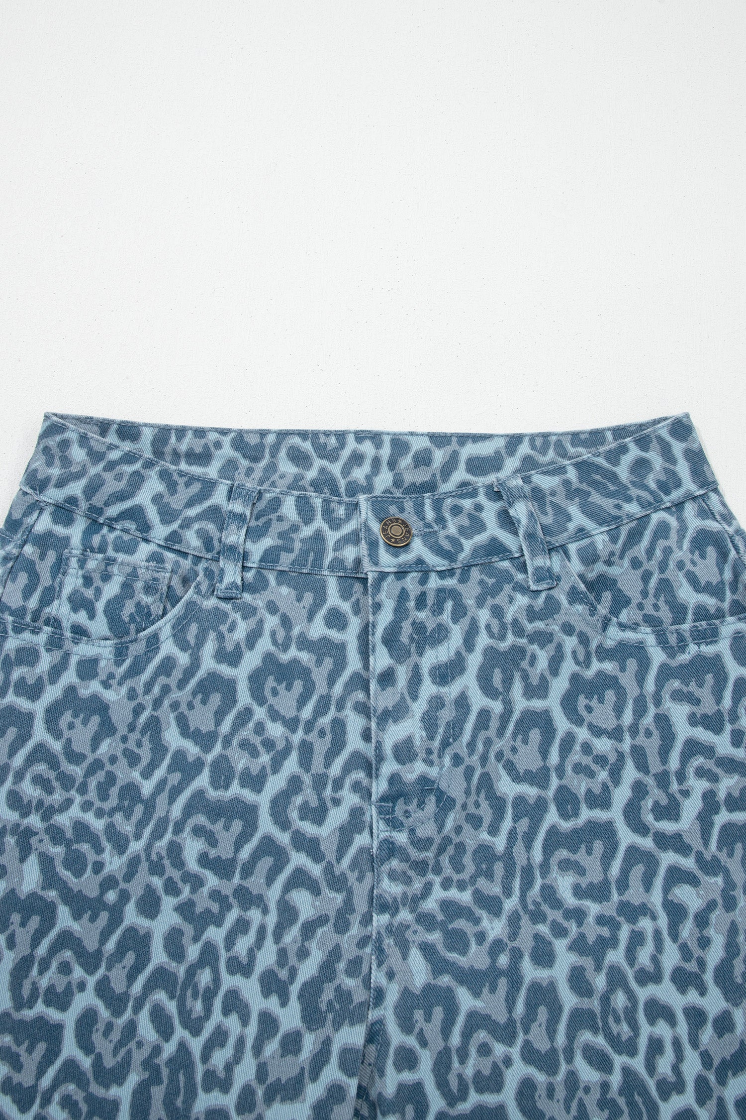 Brown Leopard Frayed Edge Wide Leg High Waist Jeans