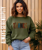 Give Thanks Sequin Bubble Letter Sweatshirt | Thanksgiving & Fall Fashion (HEATHER ARMY GREEN)