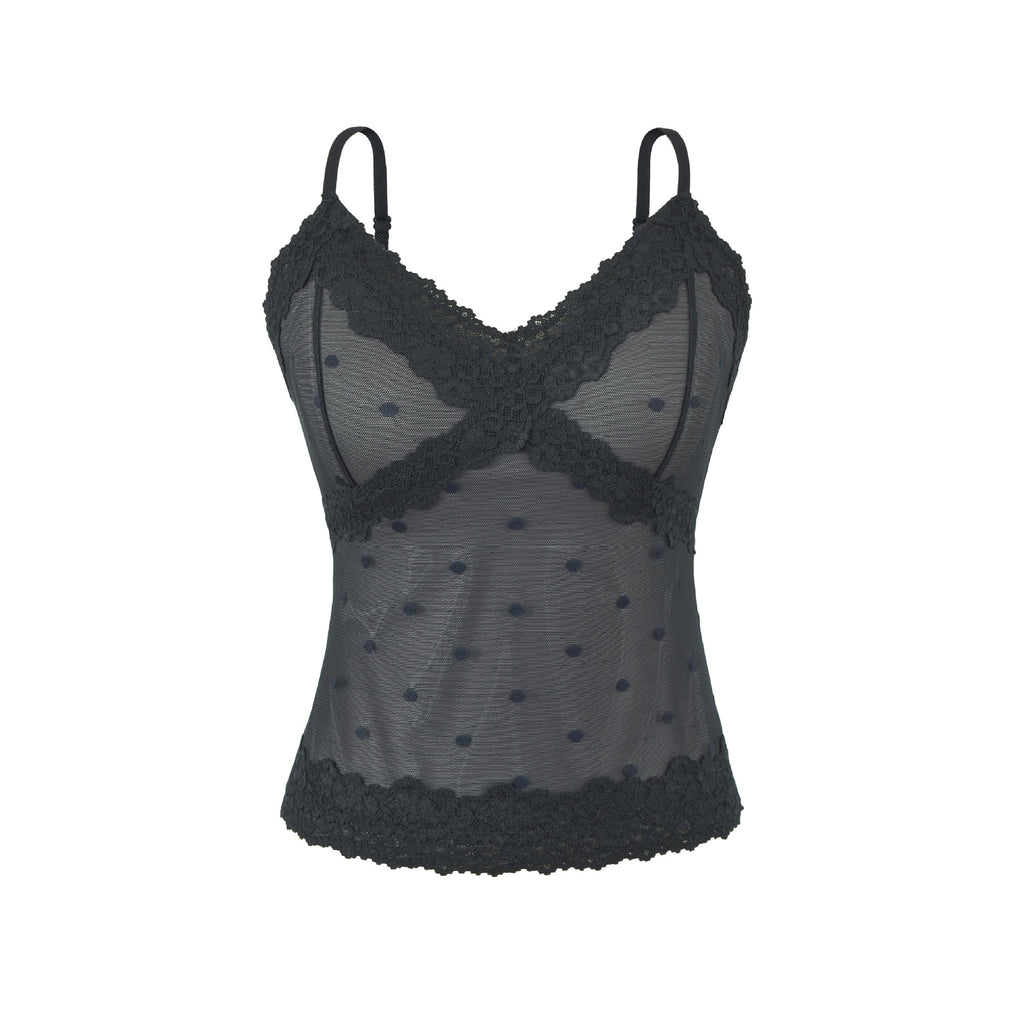 Polka Dot Lace Sleeveless Camisole Top with Built-in Pads