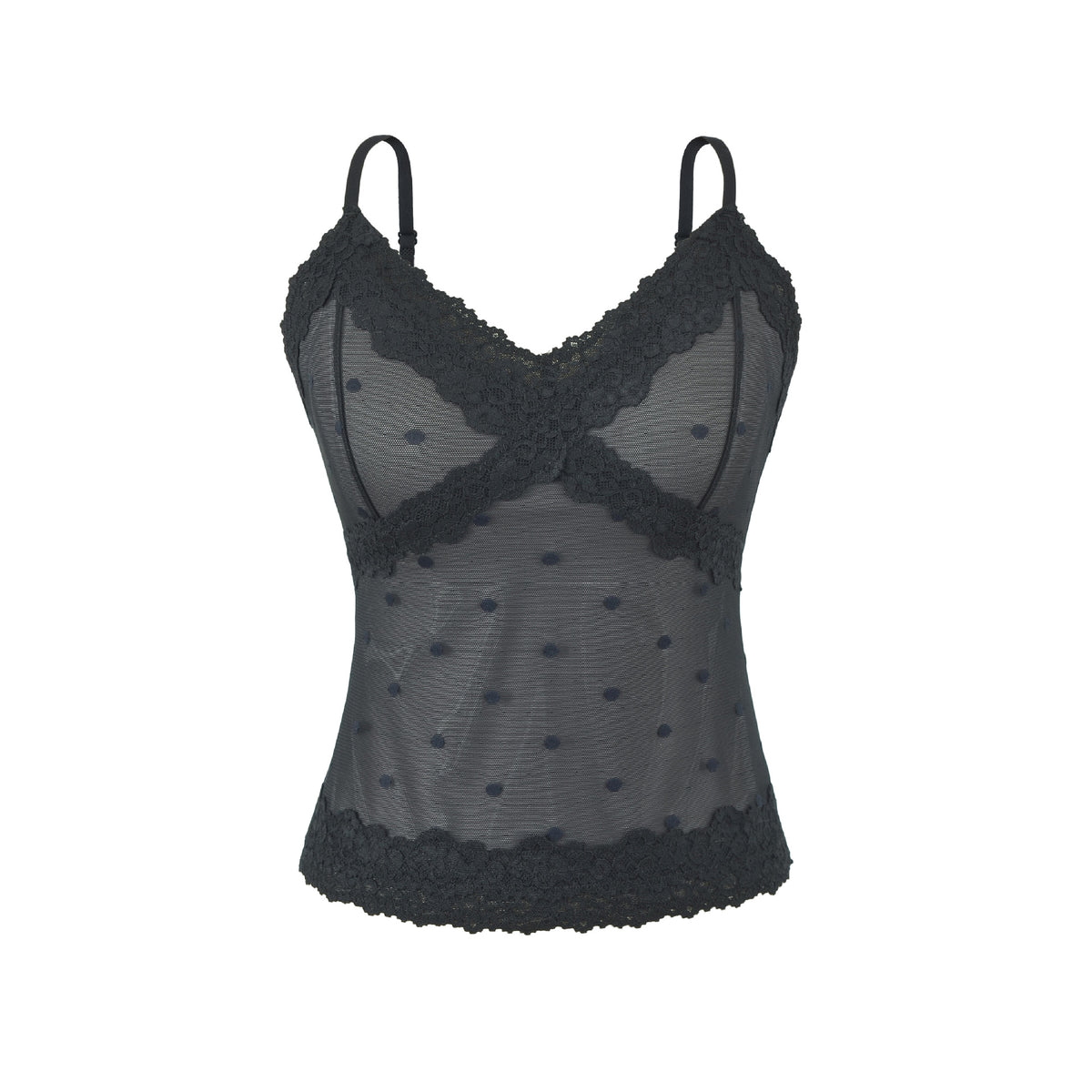 Polka Dot Lace Sleeveless Camisole Top with Built-in Pads