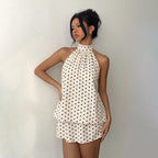 Hanging neck polka dot backless dress