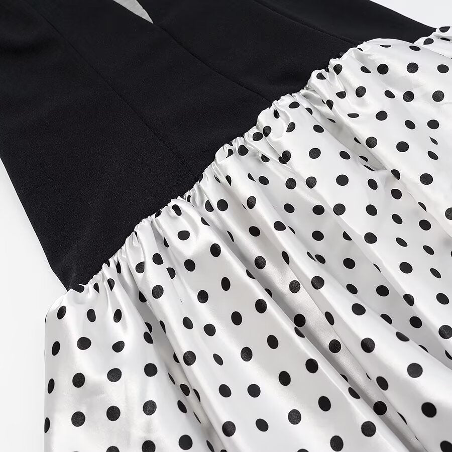 Spicy girl polka dot patchwork suspender dress
