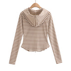 Striped drawstring hooded zipper cardigan top