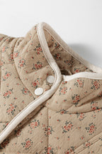 Khaki Floral Print Quilted Concealed Button Vest