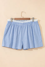 Black Contrast Trim Plaid Print Plus Size Shorts