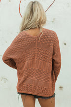 Jet Stream Mix Pattern Hollowed Knit Open Front Cardigan