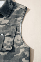 Green Camo Cargo Denim Vest