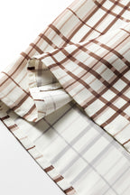 White Plaid Print Frilled Puffy Half Sleeve Blouse