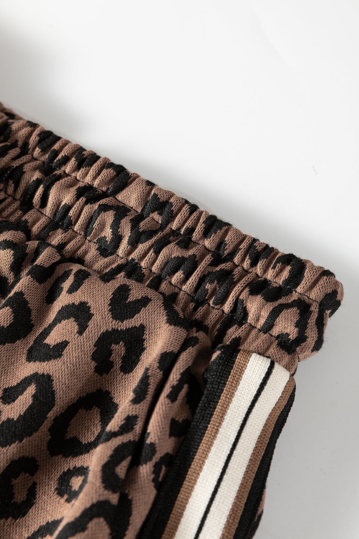Khaki Leopard Print Quarter Zip Long Sleeve Top Mini Skirt Set