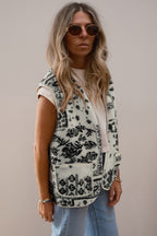 Brown Sherpa Paisley Print Pocketed Western Fashion Vest Jacket