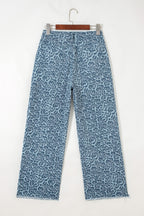 Brown Leopard Frayed Edge Wide Leg High Waist Jeans
