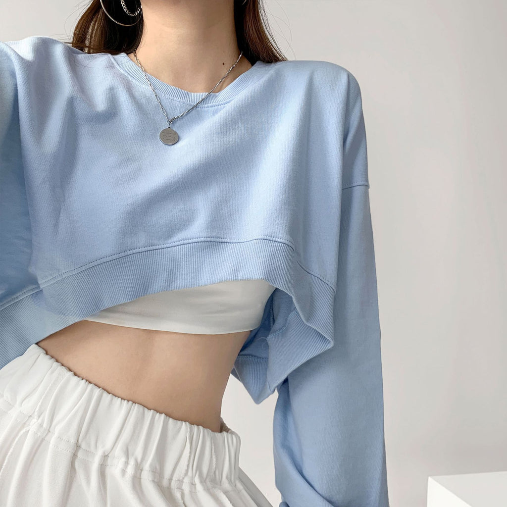 Casual Loose Round Neck Long Sleeve Women's Top  Fashion Women's Crop Sweatshirt