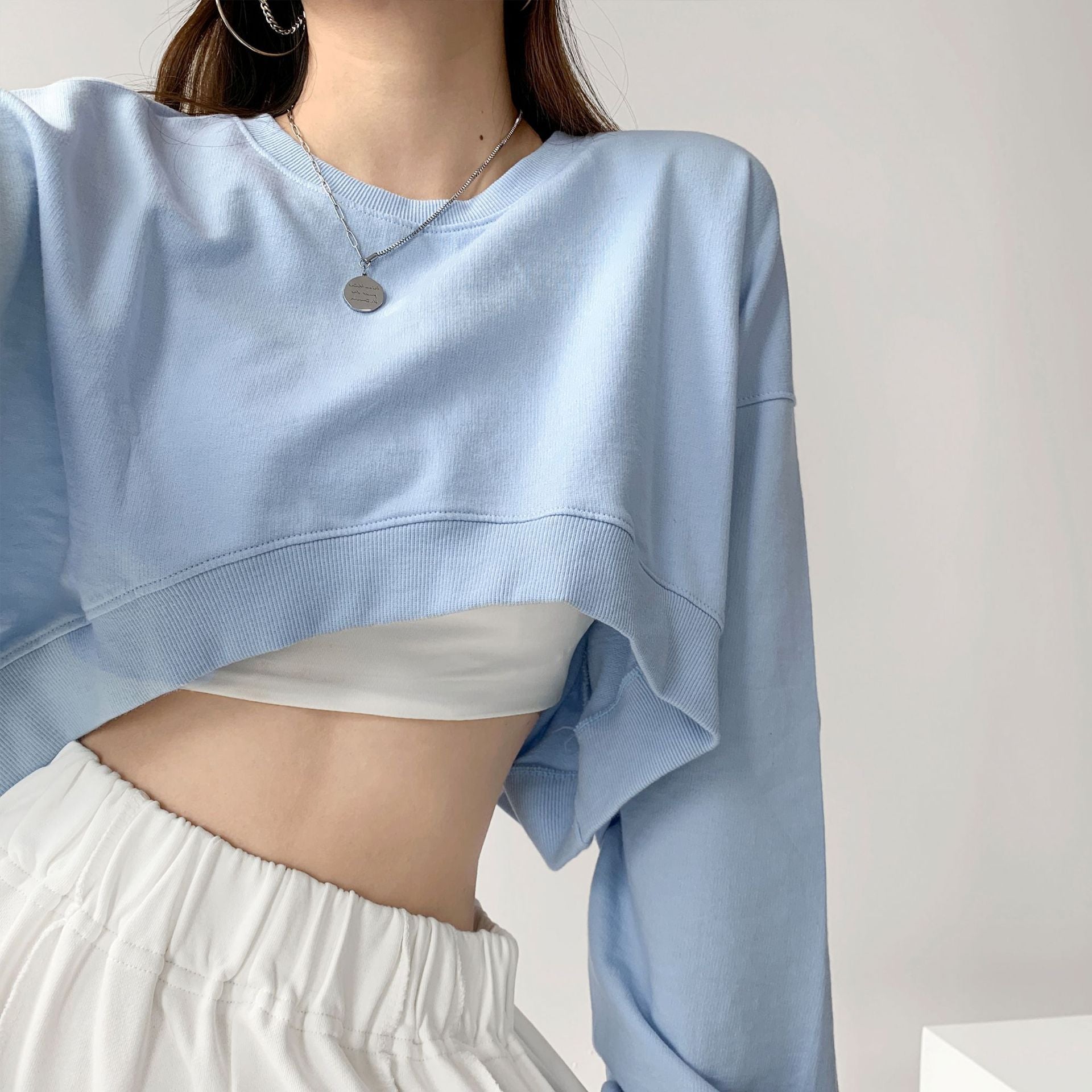 Casual Loose Round Neck Long Sleeve Women's Top  Fashion Women's Crop Sweatshirt
