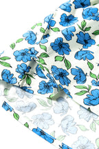 Sky Blue Tiered Flutter Sleeve Pleated Flower Blouse