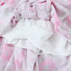 Style Women's Dress with Bubble Sleeves, Pink Floral Print, Fitted Waist Design