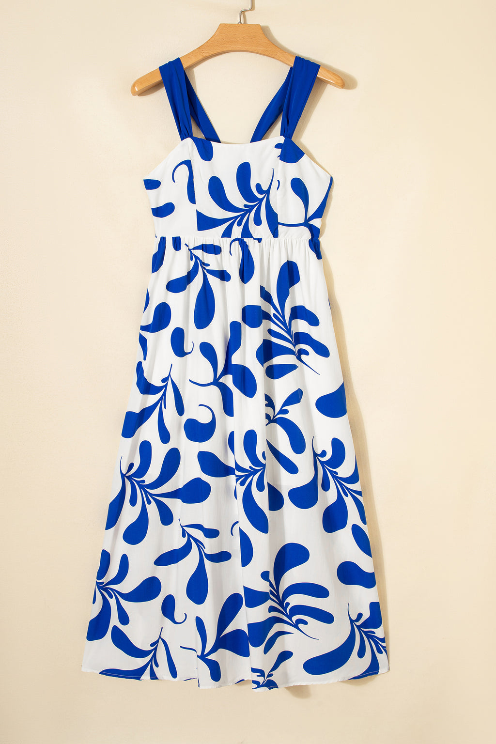 Blue Floral Print Crisscross Tie Back Sleeveless Long Dress