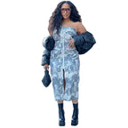 Street Fashion Sexy Crop Top Zipper Multi-Pocket Strapless Dress