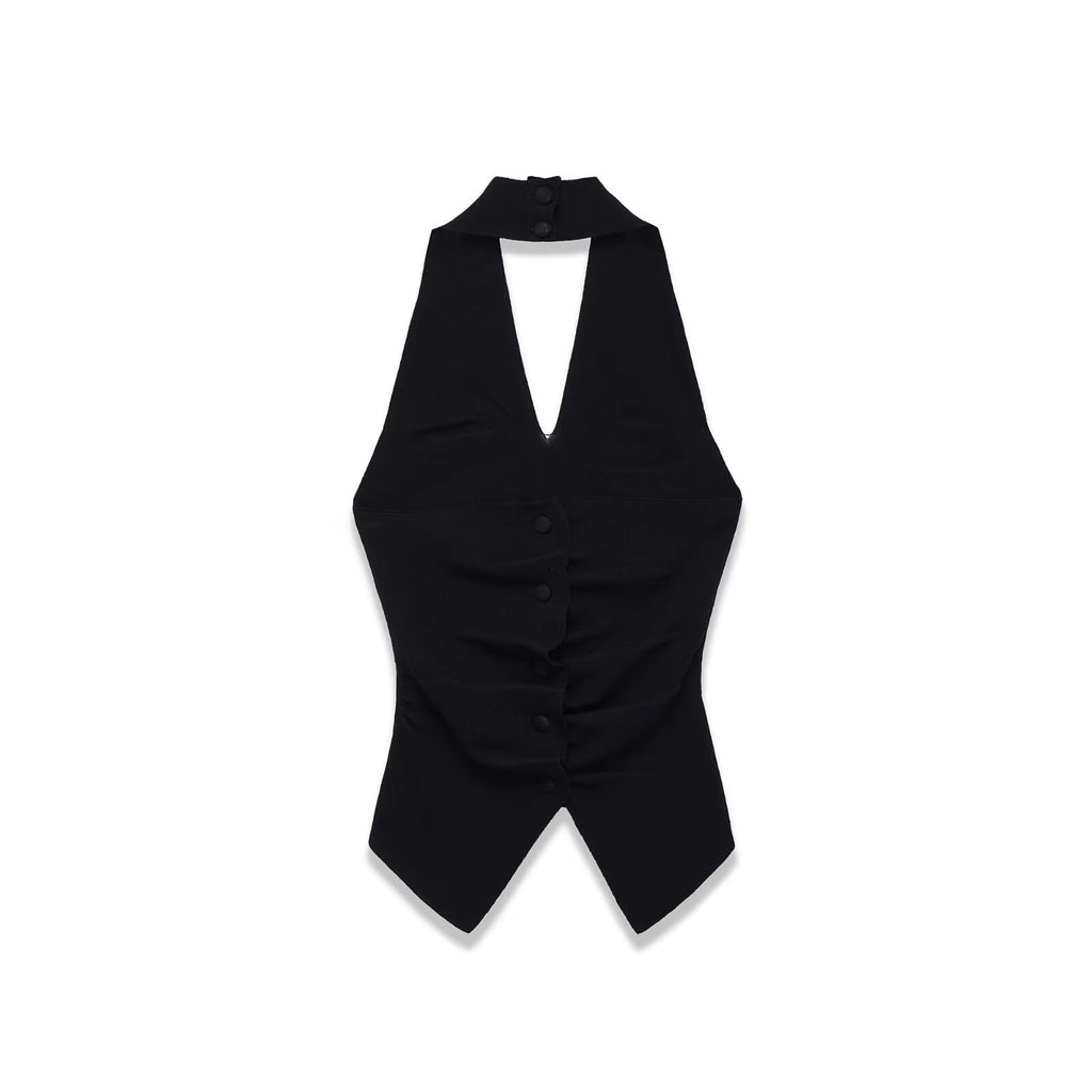 Spicy girl pleated knitted halter neck top