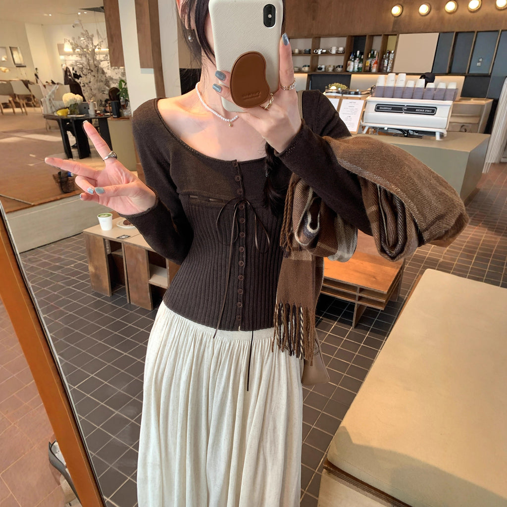 waist inner layer knit top for women, slim fit, long sleeve, pure and sexy