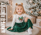 Holiday Sparkle Reindeer Tulle Dress | Long-Sleeve Christmas & Holiday Outfit